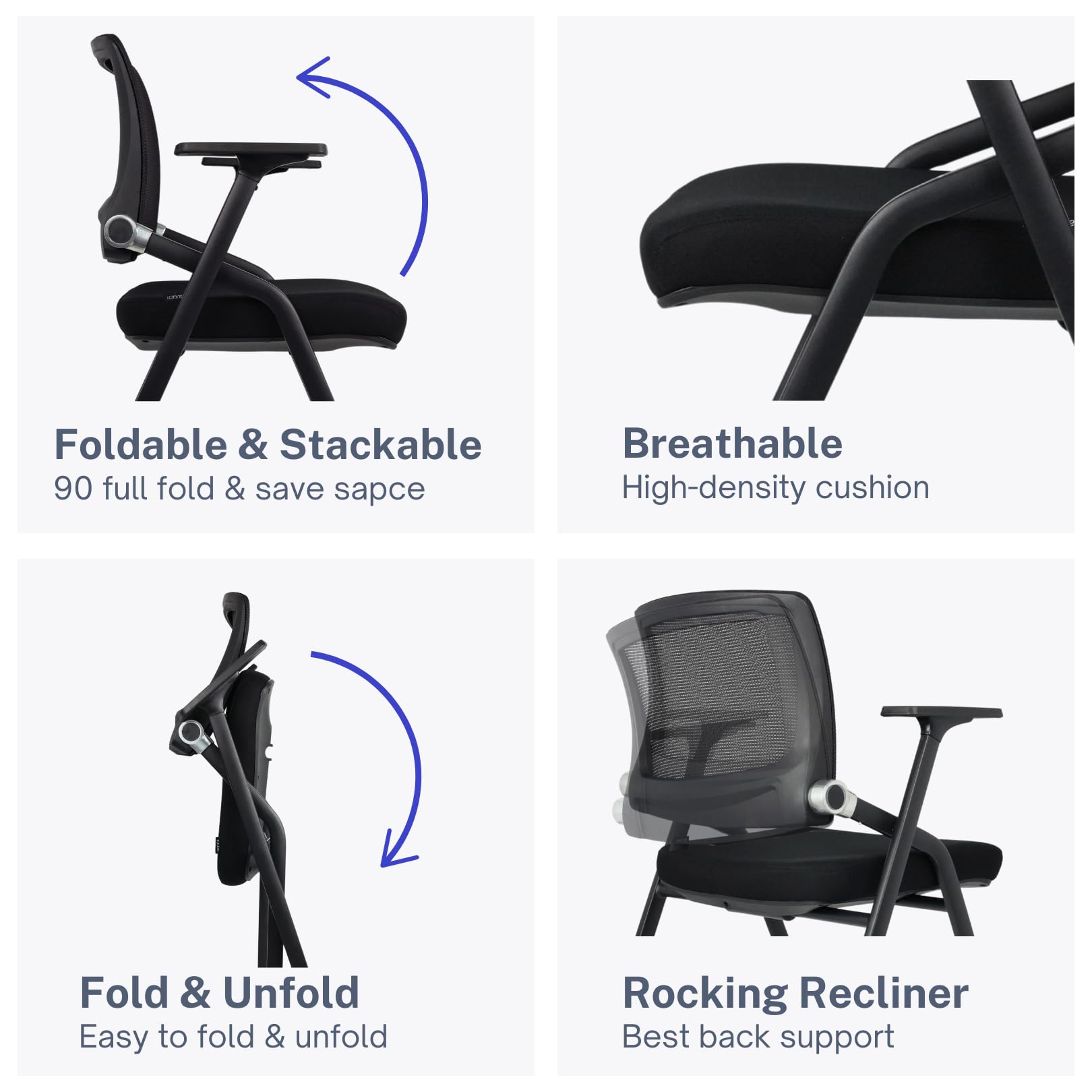 2 Pack Foldable Office Chairs with Wheels, Mesh Back, Arms and Portable - Folding Office Chairs for Conference Room Chair, Office Guest & Reception & Meeting Chair - (Black) 300 lbs.
