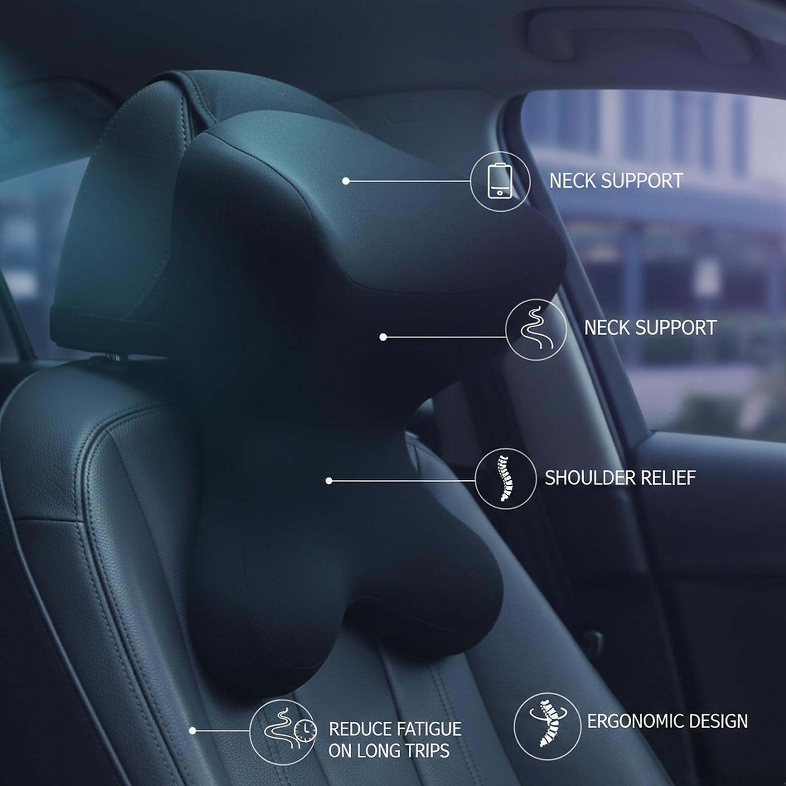 Neck Pillow for Driving Seat Car headrest Pillow/Gaming Chair Pillow with Adjustable Strap Removable Cover Ergonomic Design Neck Support Pillow for auto, Office Chair, Gaming Chair(Black)