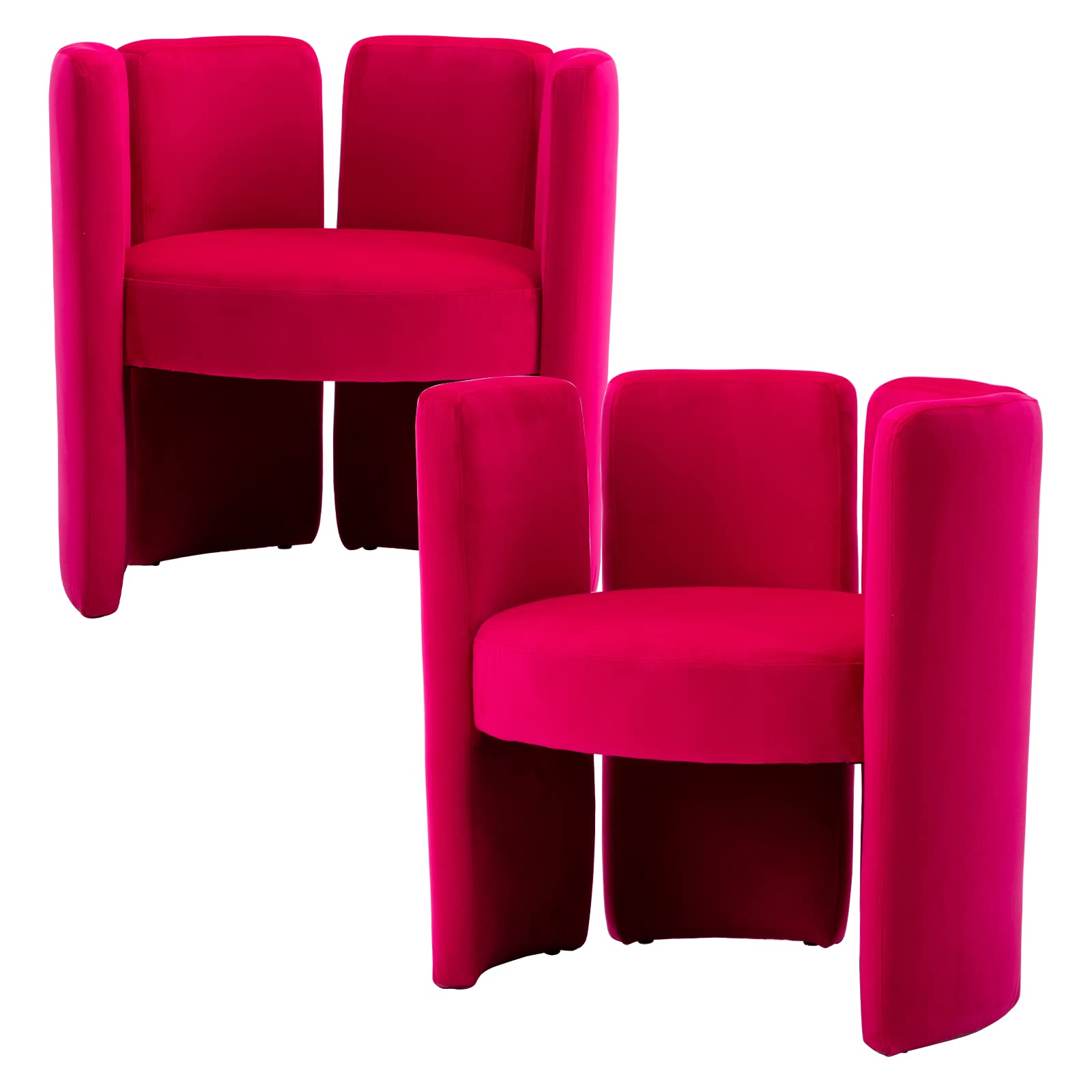 Velvet Accent Chair Set of 2, Unique Barrel Upholstered Chair with Circular Backrest Modern Design Cute Side Decorative Chairs for Living Room/Lounge/Bedroom/Reading Room,Rose
