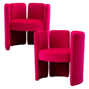 Velvet Accent Chair Set of 2, Unique Barrel Upholstered Chair with Circular Backrest Modern Design Cute Side Decorative Chairs for Living Room/Lounge/Bedroom/Reading Room,Rose