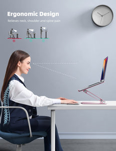 Adjustable Laptop Stand, Portable Laptop Riser, Aluminum Laptop Stand for Desk Foldable, Ergonomic Computer Notebook Stand Holder for MacBook Air Pro, Dell XPS, HP (10-17.3'') -Pink