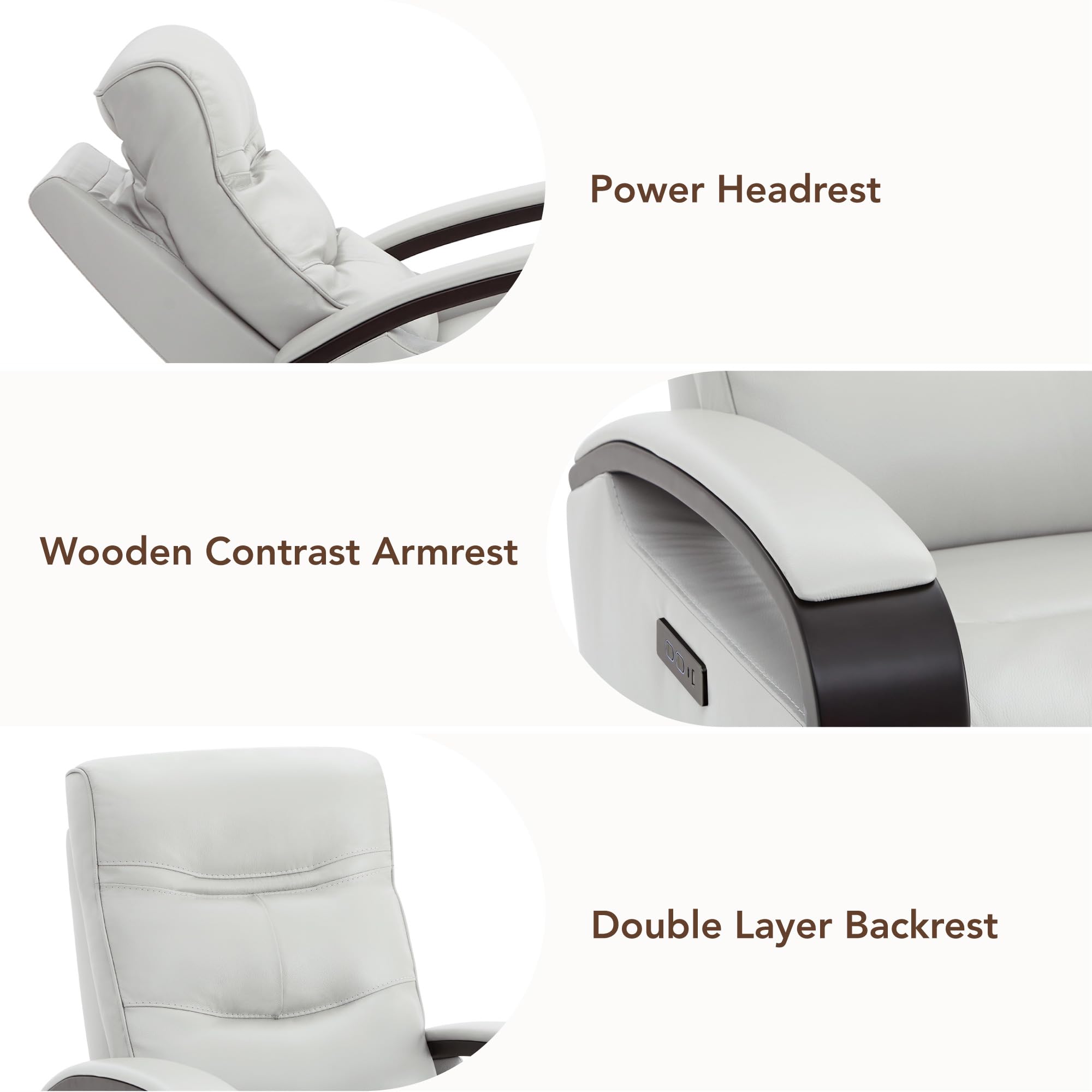 Genuine Leather Power Swivel Glider Rocker Recliner, FSC Certified Mid Century Modern Recliner Chair for Adults, Adjustable Power Headrest, for Nursery and Living Room, Creamy Grey