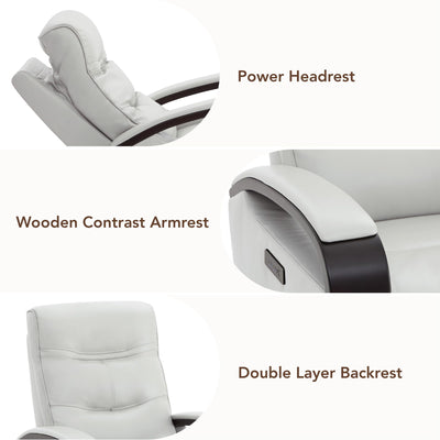 Genuine Leather Power Swivel Glider Rocker Recliner, FSC Certified Mid Century Modern Recliner Chair for Adults, Adjustable Power Headrest, for Nursery and Living Room, Creamy Grey