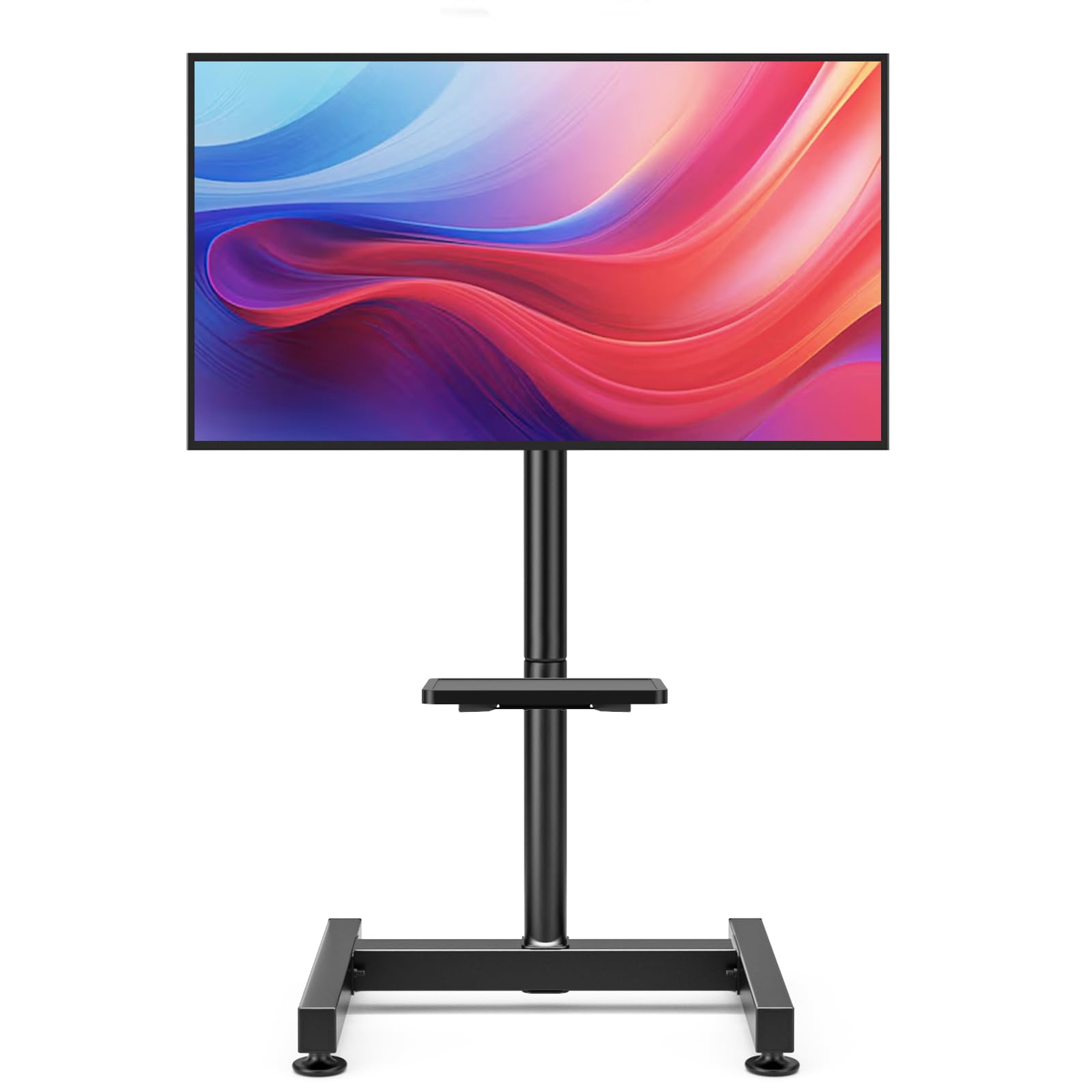 Floor TV Stand with Mount for 13-50 inch Screens, Tilting and Height Adjustable Floor Monitor Stand Mount, Portrait to Landscape, Portable TV Stand with Shelf Holds up to 77lbs Max VESA 200x200mm