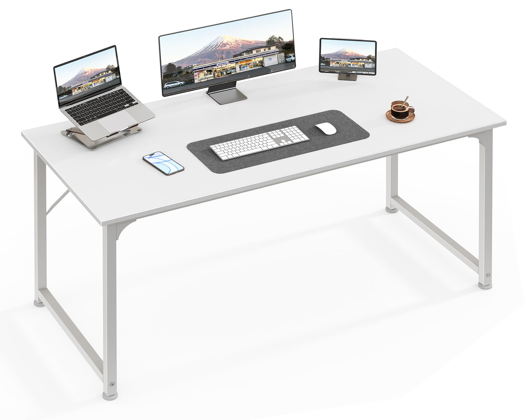 Computer Desk, 48 Inch Office Desk, Gaming Desk with Storage, Writing Desk Work Desk for Home Office, Study, Modern Simple Desk, Large Legroom, Metal Frame, White
