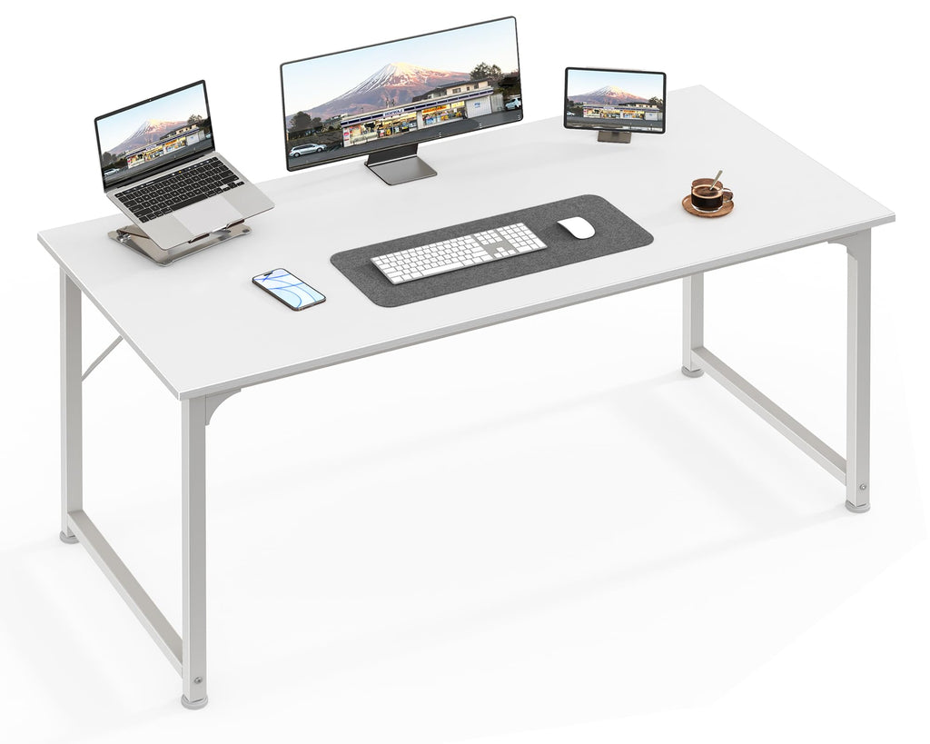 Computer Desk, 48 Inch Office Desk, Gaming Desk with Storage, Writing Desk Work Desk for Home Office, Study, Modern Simple Desk, Large Legroom, Metal Frame, White