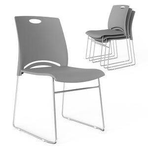 Stacking Chairs Set of 4 Stackable Office Chairs with Metal Sled Base, Ergonomic Plastic Seat, Stacking Chairs for Waiting Room Break Room Banquet Guest, Grey