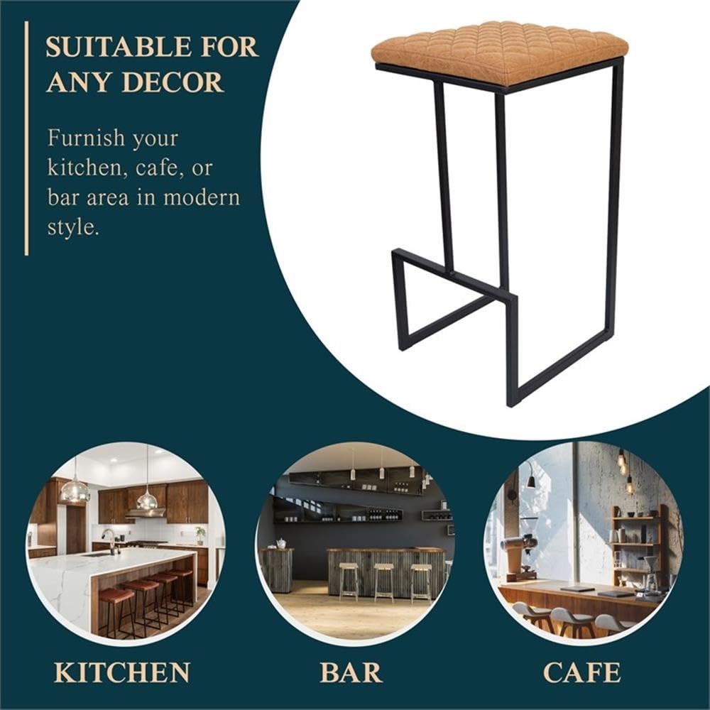 Counter Height Bar Stool, Modern Backless Bar Stool for Kitchen Island & Home Bar, Faux Leather Upholstered Seat with Metal Frame, Industrial Style Counter Stool, Brown
