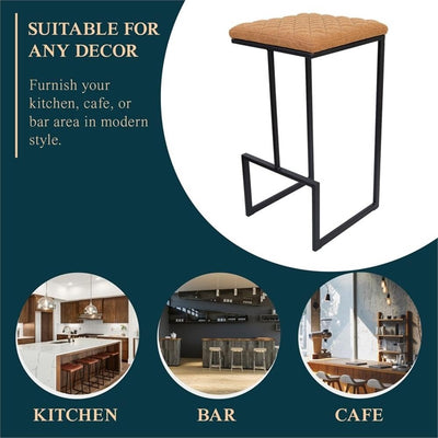 Counter Height Bar Stool, Modern Backless Bar Stool for Kitchen Island & Home Bar, Faux Leather Upholstered Seat with Metal Frame, Industrial Style Counter Stool, Brown