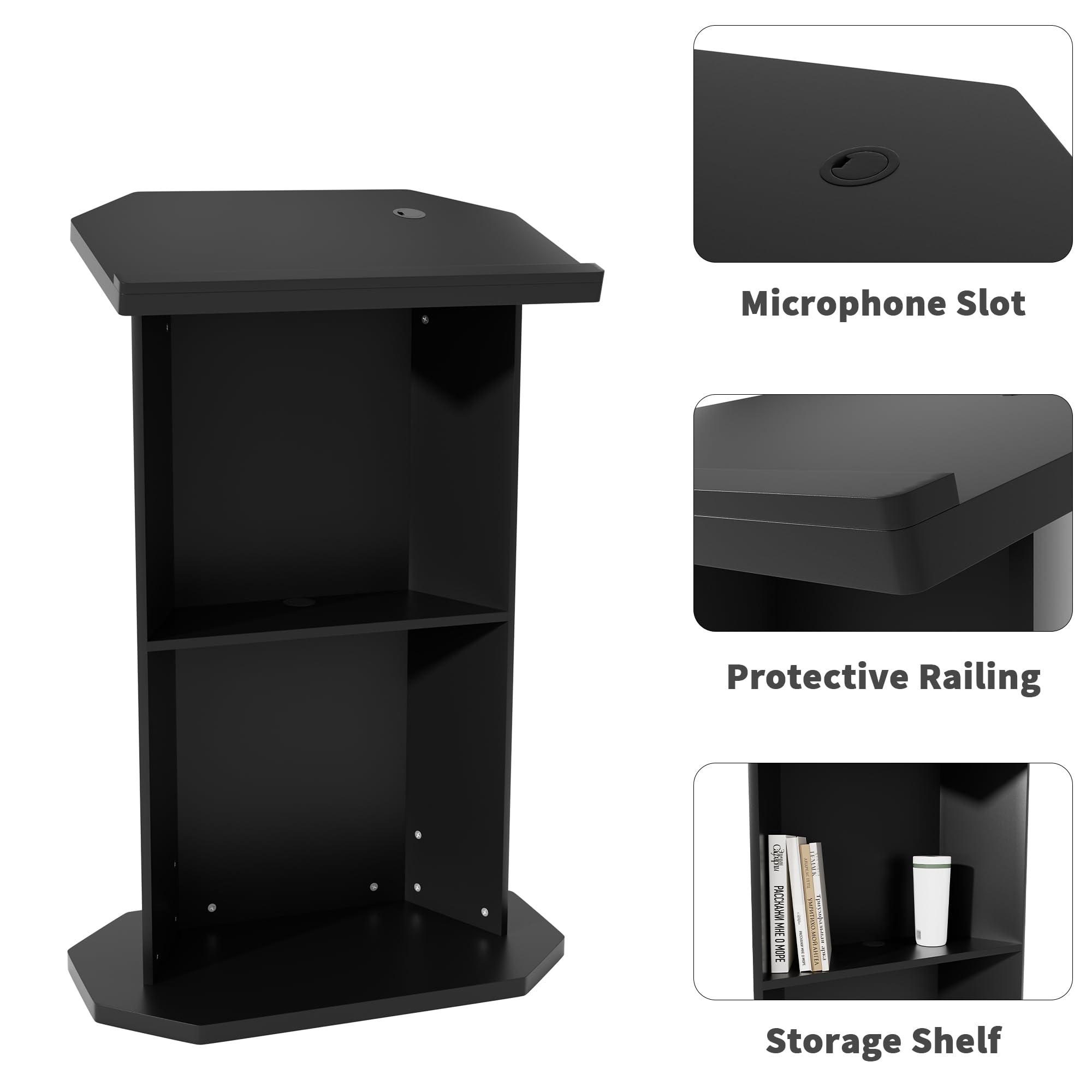 Wood Podium,Compact Podium Stand,15MM Particle Board,Pulpit with Storage,Mic Stand Space,Easy Installation Wooden Lectern for Restaurants,Churches,Seminars and Schools