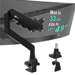 Heavy Duty Single Monitor Arm for 17-49 Inch Flat Curved Ultrawide Screens, up to 33 Lbs, Adjustable Single Monitor Desk Mount for Home Office Gaming, VESA 75/100mm (GSM001XLN), Black