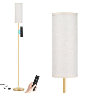 64'' Floor Lamps for Living Room with Remote Control and Stepless Dimmable Colors Temperature & Brightness, 9W Bulb Included(Beige Lampshade & Gold Pole)