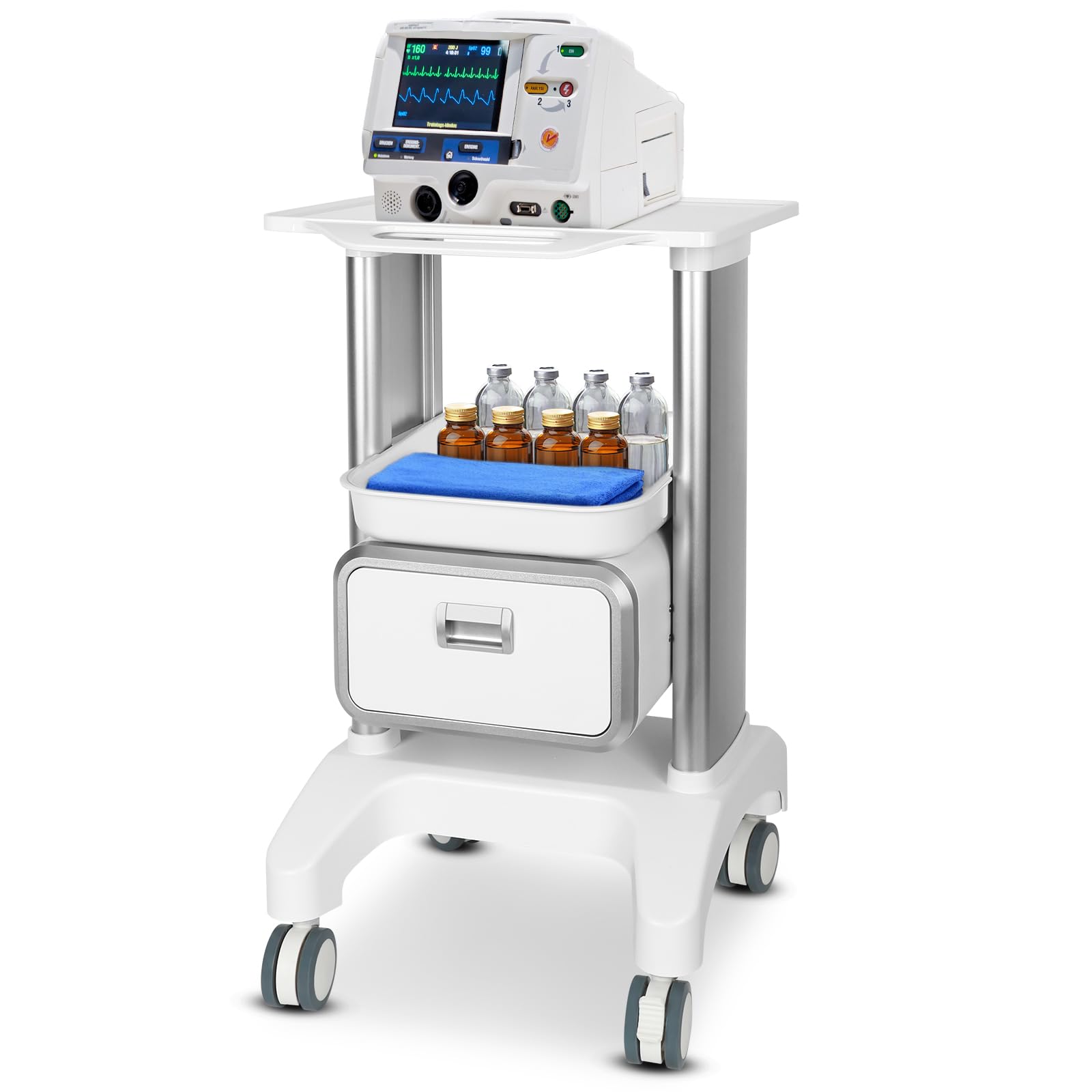 Medical Trolley Mobile Ultrasound Cart 135 LBS Load Professional Portable Storage Cart with 4 Silent Wheels Tray for Hospital Dental Clinic Beauty Salon Office Bedroom