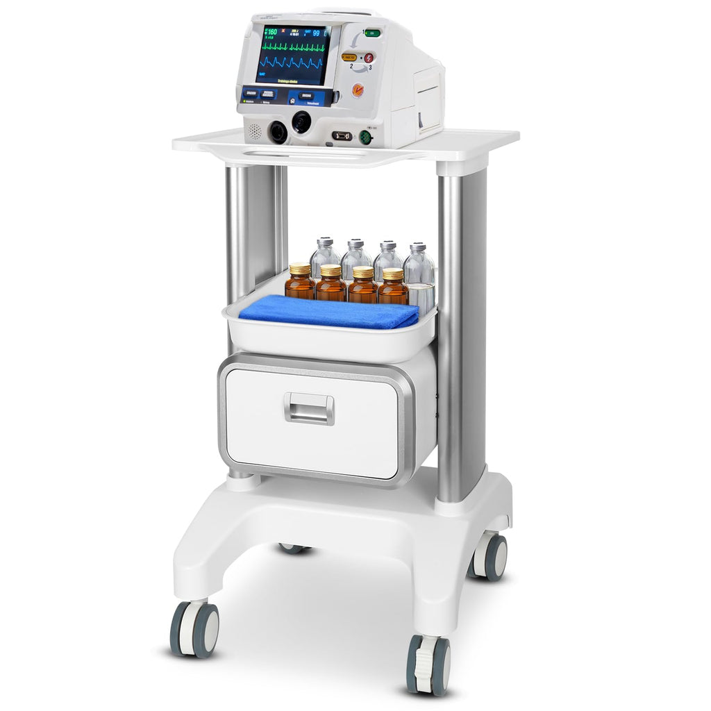Medical Trolley Mobile Ultrasound Cart 135 LBS Load Professional Portable Storage Cart with 4 Silent Wheels Tray for Hospital Dental Clinic Beauty Salon Office Bedroom