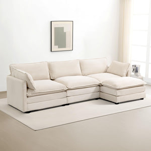Oversized Modular Sectional Sofa with Movable Ottoman, 112 Inch 4 Seat Modern Corduroy Sofa Set, Convertible L Shaped Couch for Living Room and Office, Beige