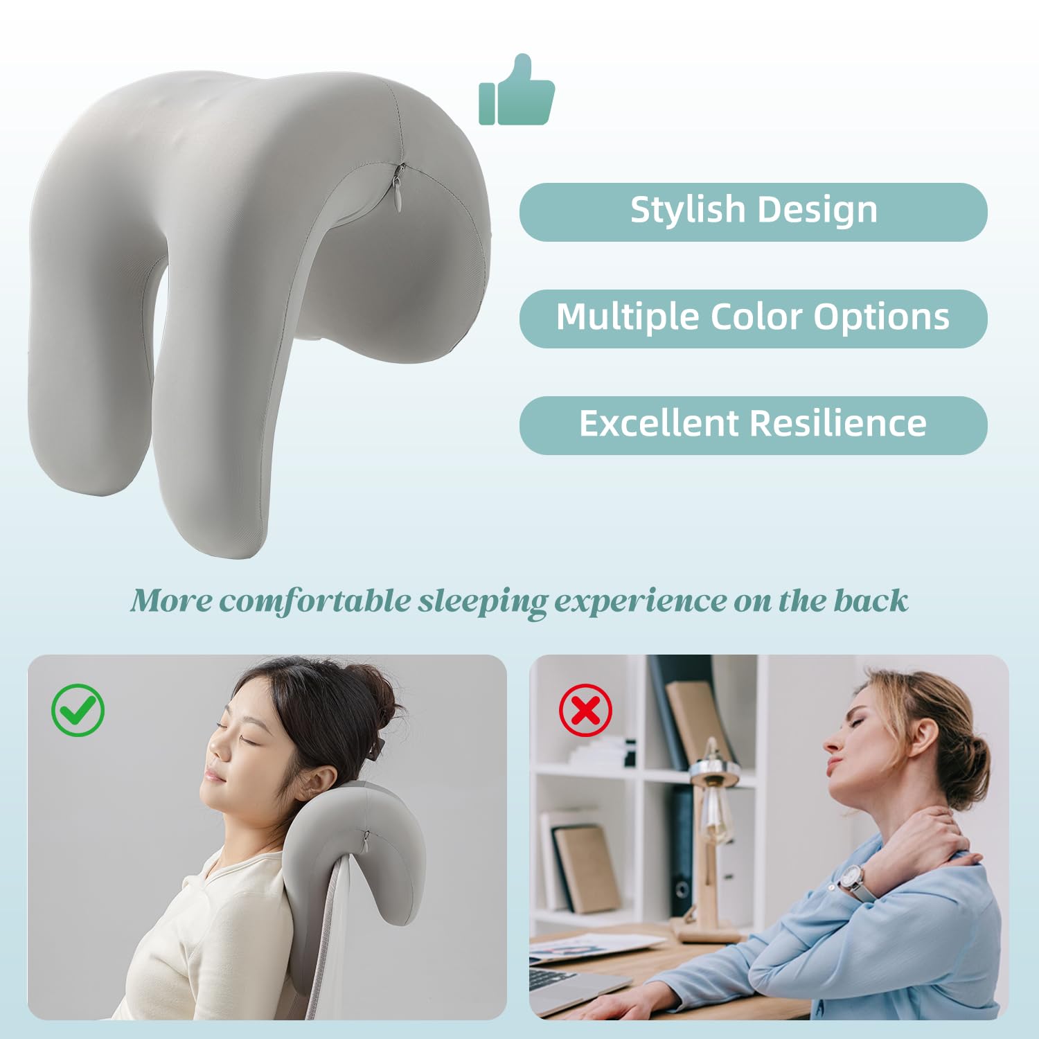 Office Chair Neck Pillow, Memory Foam Ergonomic Nap Pillow Office Chair Headrest Accessory, Neck Support Pillow Ideal for Office and Gaming, Gray