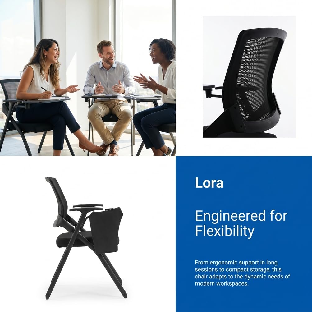 50 Pcs, Folding Training Chairs with Desk Attached, Mobile Office Meeting Chair with Writing Tablet and Cup Holder, Space-Saving Nesting Conference Chair for Classroom, Seminar
