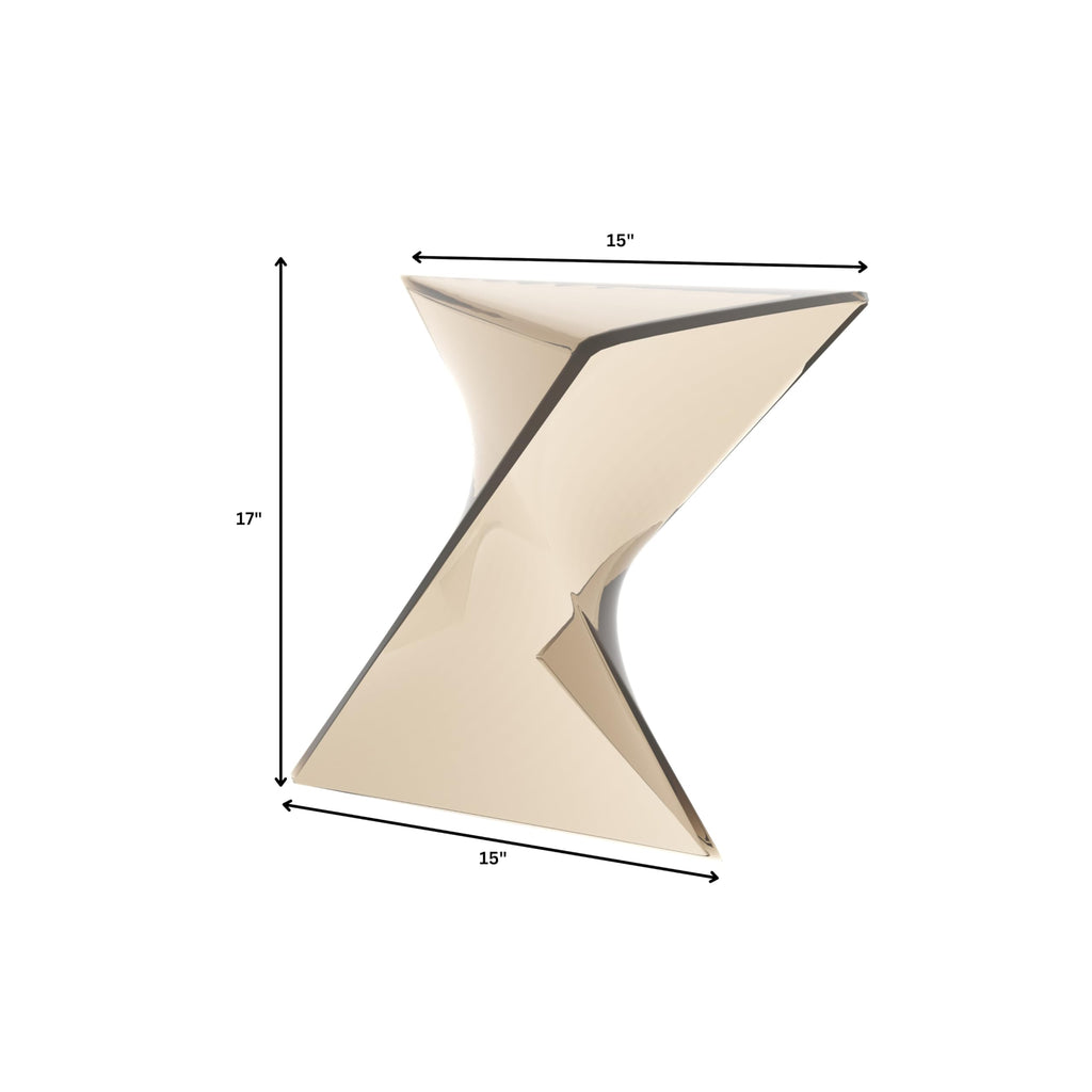 15.75" Stackable Weather-Resistant Plastic Triangular Side Table - Transparent Amber Accent End Table for Indoor & Outdoor Use