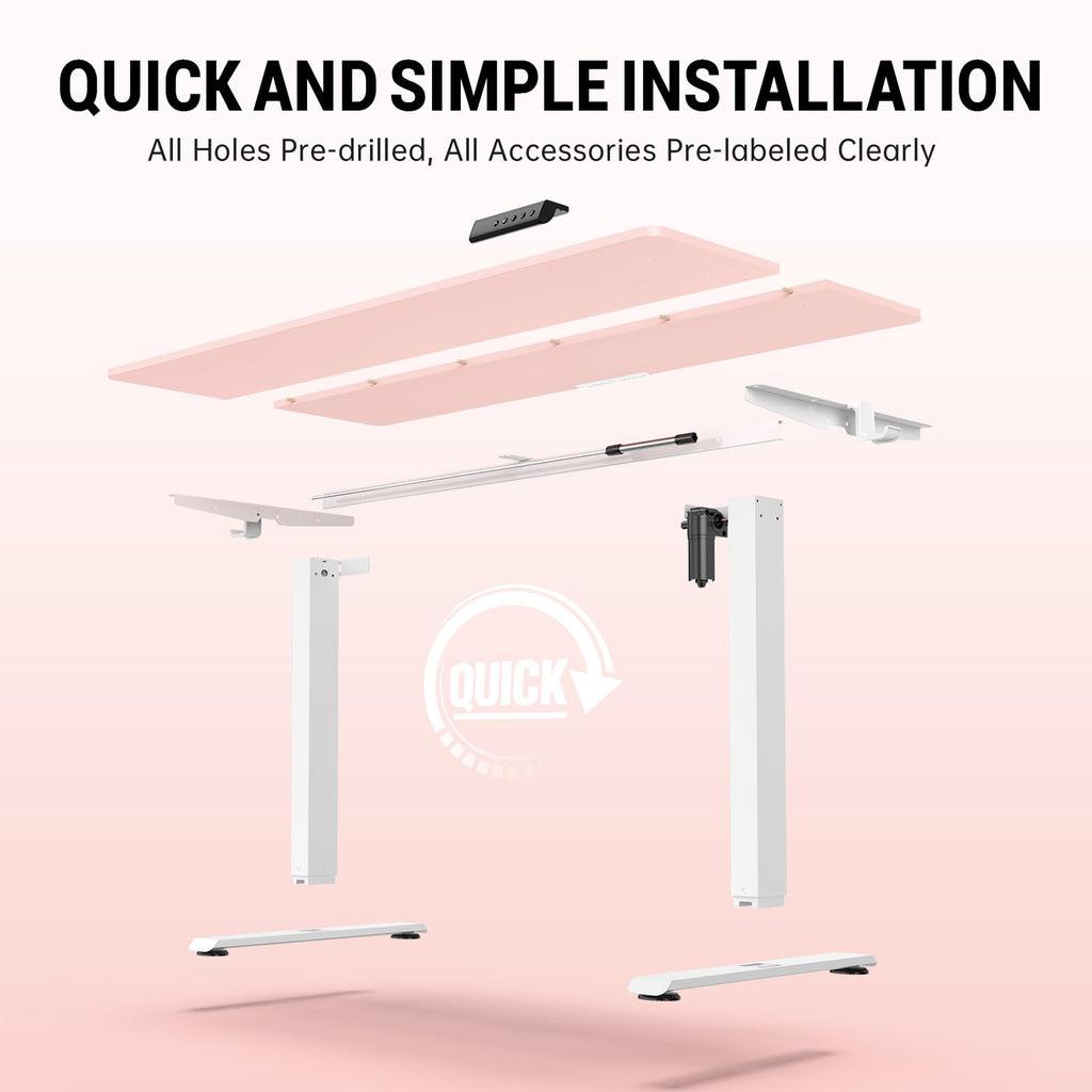 55 Inch Large Electric Standing Desk, 4 Memory Heights Adjustable,Sit to Stand Up, Work Home Office Computer Table for Study, Walking Pad, Writing, and Games, Wooden Desktop Desks, Pink