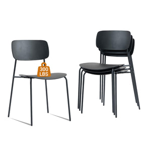 Stackable Chairs Set of 4, Waiting Room Chairs with Metal Legs and Ergonomic Plastic Seat, Stacking Office Chairs for Conference Reception Church Banquet, Black