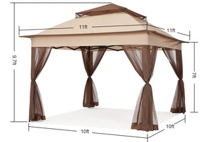 11x11 Pop Up Gazebo Tent Outdoor Canopy Patio Shelter with Mosquito Netting(Beige)