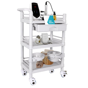 Mobile Medical Trolley Cart Portable 3-Tier Professional Cart 220 Lbs Load Utility Carts for Ultrasound Scanner Esthetician Carts with Drawer Lockable Rolling Wheels for Hospital Dental Clinic Home