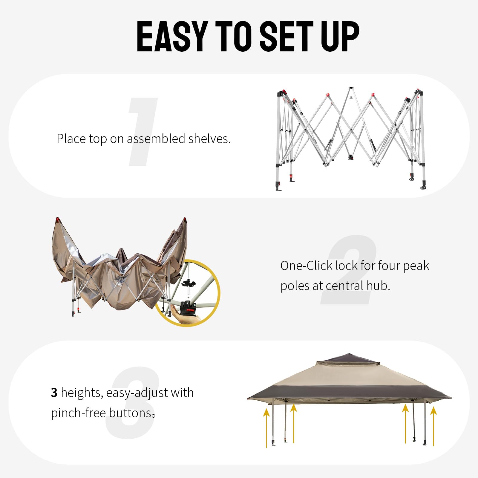 11x11 Pop Up Gazebo, Patented One Push Outoor Canopy Tent with Wheeled STO-N-Go Cover Bag, Pop Up Canopy with Netting for Patio, Backyard (11x11, Beige & Coffee)