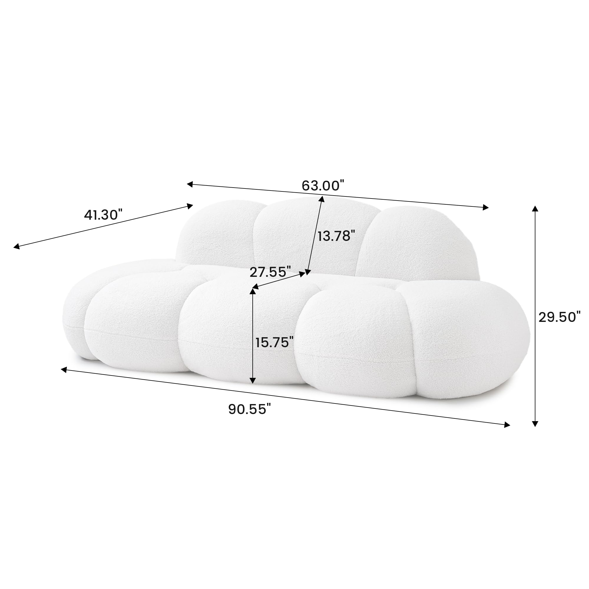 Cloud Shaped Couches for Living Room, Modern Comfy Upholstered Sofa, Cloud Shaped Leisure Sofa, Upholstered Couch for Bedroom, Apartment, Small Space (White, No Assembly Required)