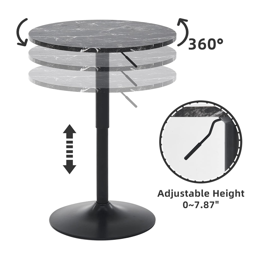 23.6" Round Bar Table, Adjustable Height Bar Table, MDF Top with Metal Pole Support and Base, Cocktail Tables, Bistro Pub Tables, Suitable for Cafe, Kitchen Island, Bar Counter, Black