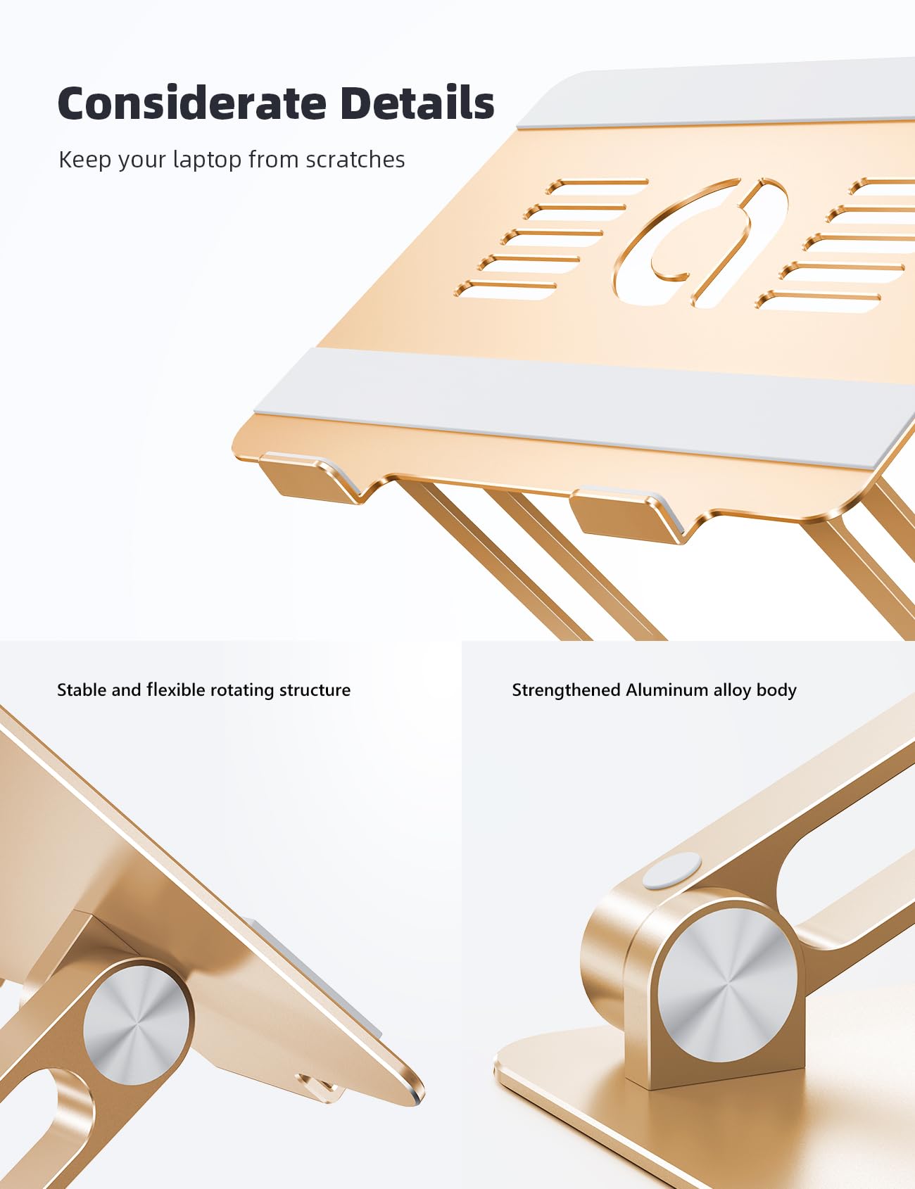 Adjustable Laptop Stand, Portable Laptop Riser, Aluminum Laptop Stand for Desk Foldable, Ergonomic Computer Notebook Stand Holder for MacBook Air Pro, Dell XPS, HP (10-17.3'') -Gold