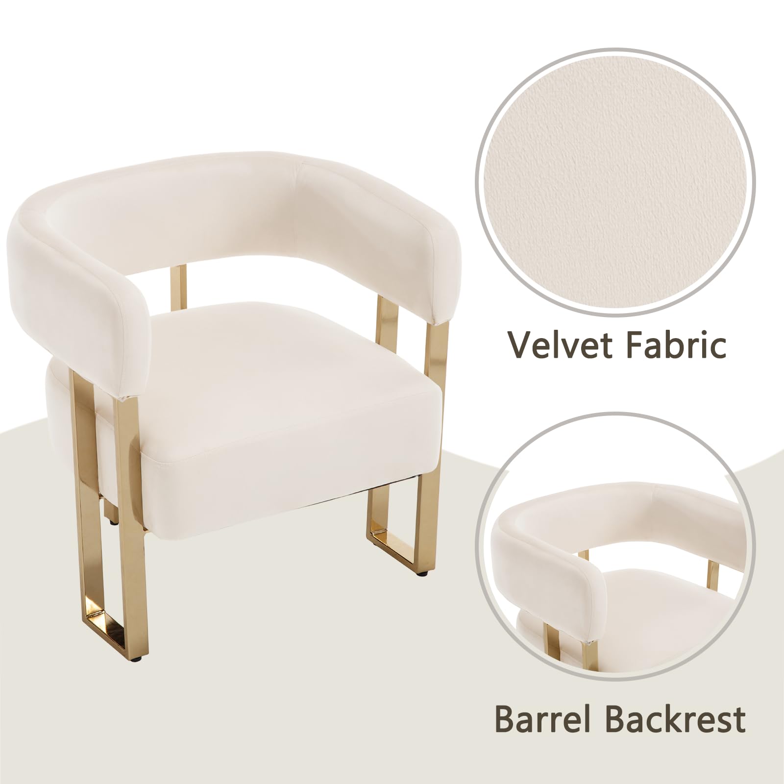Modern Barrel Accent Chair, Velvet Fabric Living Room Chair with Gold Metal Legs, Comfy Upholstered Single Sofa Armchair Side Chair for Lounge/Bedroom/Reading, Beige