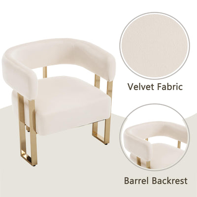 Modern Barrel Accent Chair, Velvet Fabric Living Room Chair with Gold Metal Legs, Comfy Upholstered Single Sofa Armchair Side Chair for Lounge/Bedroom/Reading, Beige