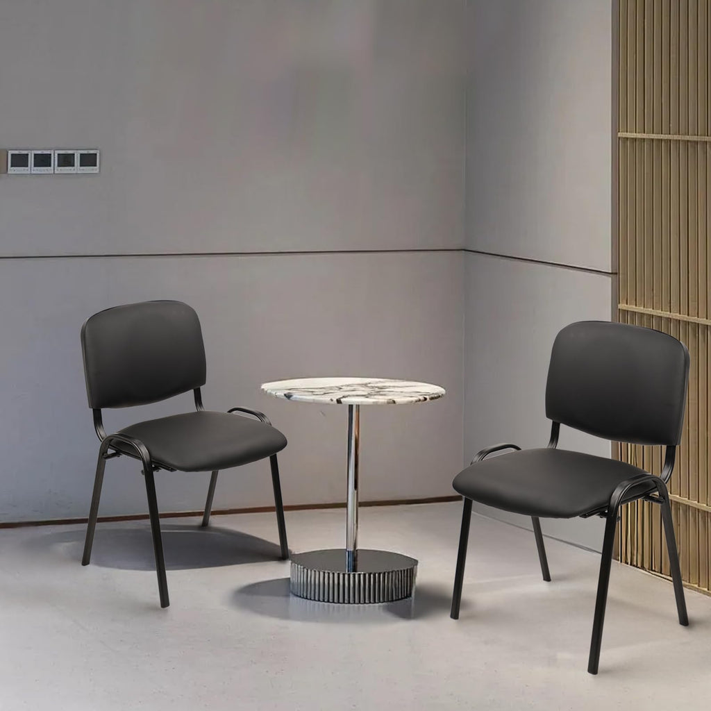 Black Set of 10, Stacking Conference Room Chairs No Wheels, PU Leather Waiting Room Chair Armless Stackable Office Guest Chair with Metal Frames for Reception Lobby Side Training School,