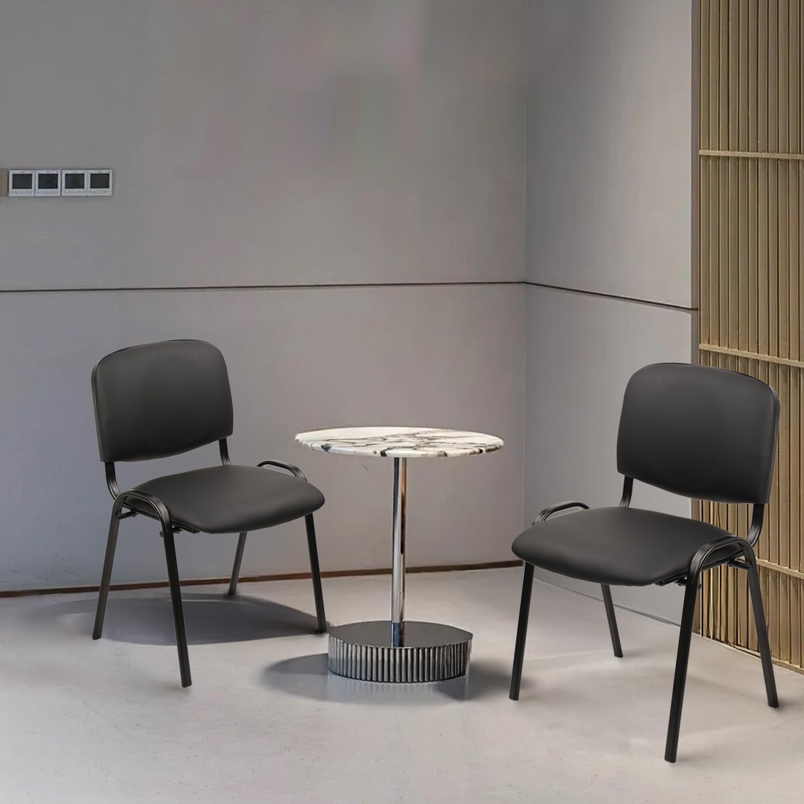 Black Set of 10, Stacking Conference Room Chairs No Wheels, PU Leather Waiting Room Chair Armless Stackable Office Guest Chair with Metal Frames for Reception Lobby Side Training School,