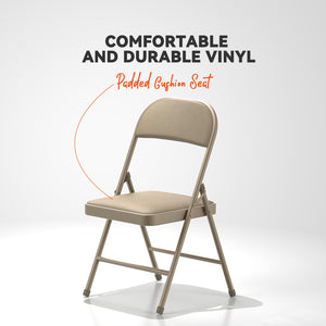 4 Pack Folding Chairs with Padded Vinyl Cushion Chairs with Comfortable Cushion and Durable Steel Frame for Home and Office, for Indoor and Outdoor Events (Kahki, Vinyl)