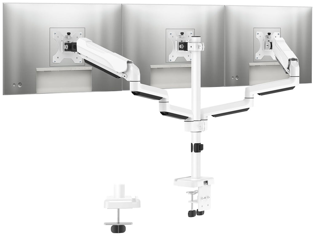 Triple Monitor Stand Mount - 3 Monitors Desk Mount for Computer Screens Up to 27 inch, Triple Monitor Arm, Heavy Duty Monitors Stand, Each Arm Holds 4.4-19.8 lbs, White