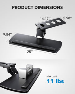 Keyboard Tray Under Desk, 360 Adjustable Ergonomic Sliding Keyboard & Mouse Tray, Under Desk Keyboard Tray Slide Out, Keyboard Holder Under Desk for Typing in Home, Office Work, 25