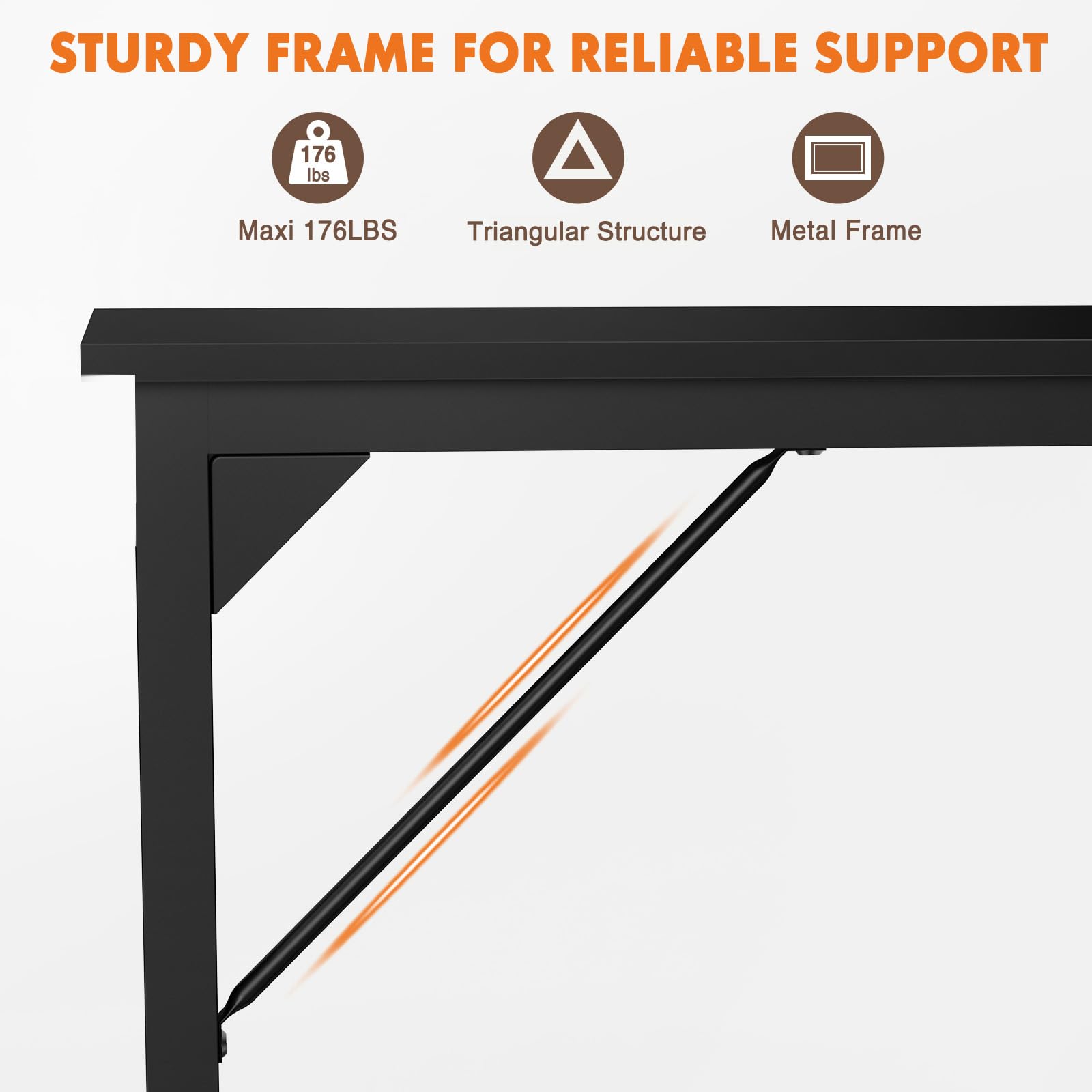 Small Computer Office Desk 63 Inch Student Study Writing Work with Metal Frame Wood Tabletop Modern Simple Home Bedroom PC Table Durable and Easy Assembly, Black