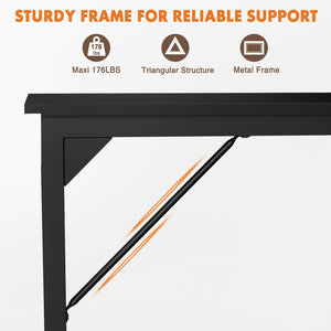 Small Computer Office Desk 63 Inch Student Study Writing Work with Metal Frame Wood Tabletop Modern Simple Home Bedroom PC Table Durable and Easy Assembly, Black