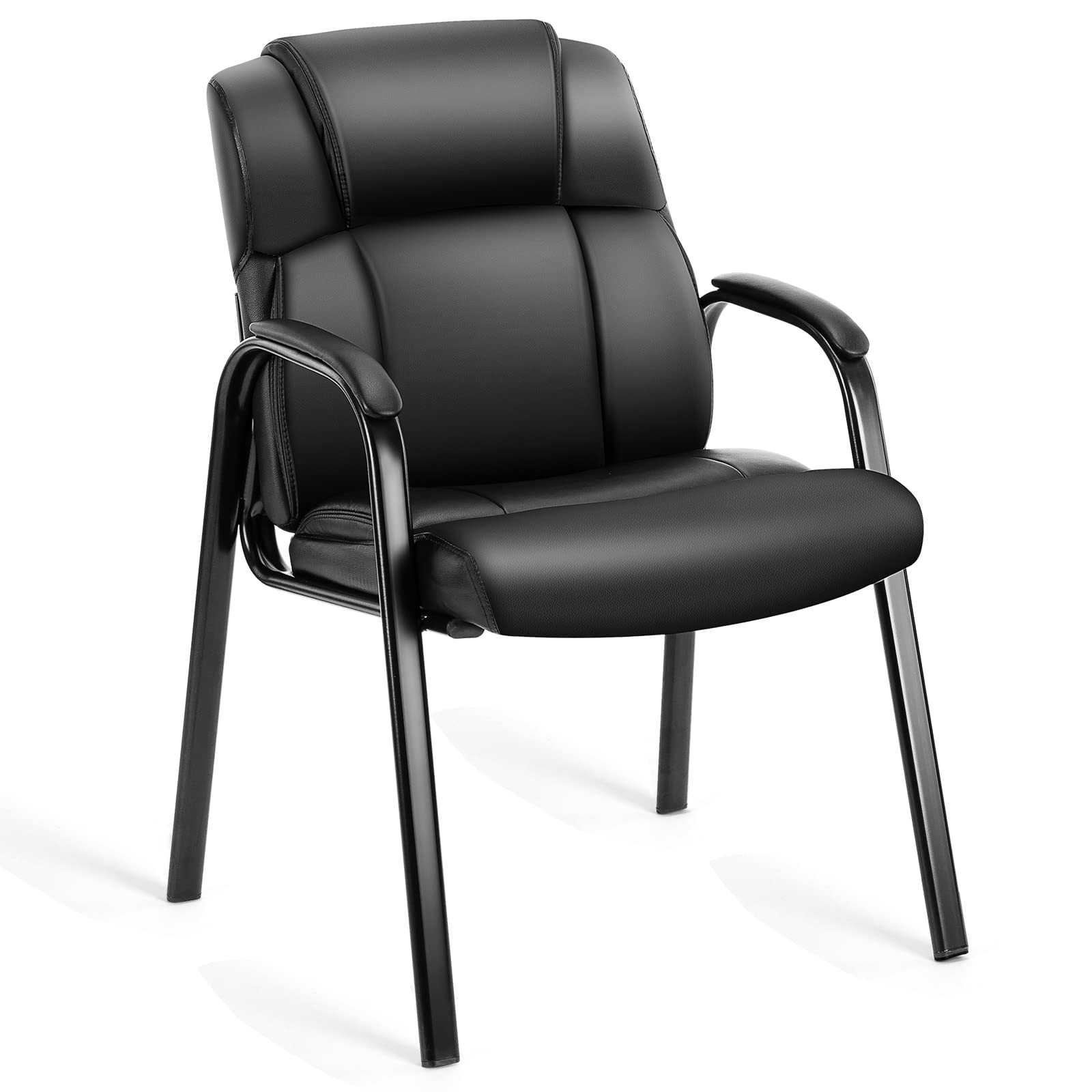 Waiting Room Chair, Leather Office Desk Reception Guest Stationary Side Chairs with Padded Arms for Home Conference Lobby Area Meeting Church Medical Clinic Elderly Student