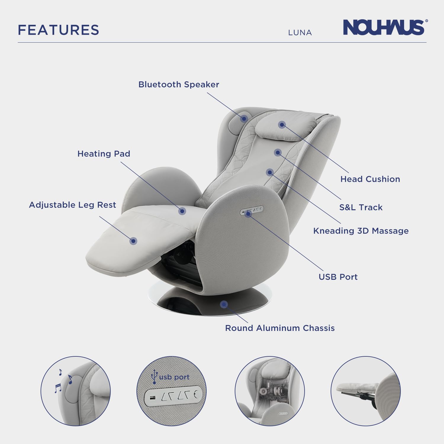 Heated Massage Chair, Full Body Massaging Zero-Gravity Leisure Recliner with Low-Noise 3D Massage and Dual Sound Systems Modern Massage Chairs (Elder White)