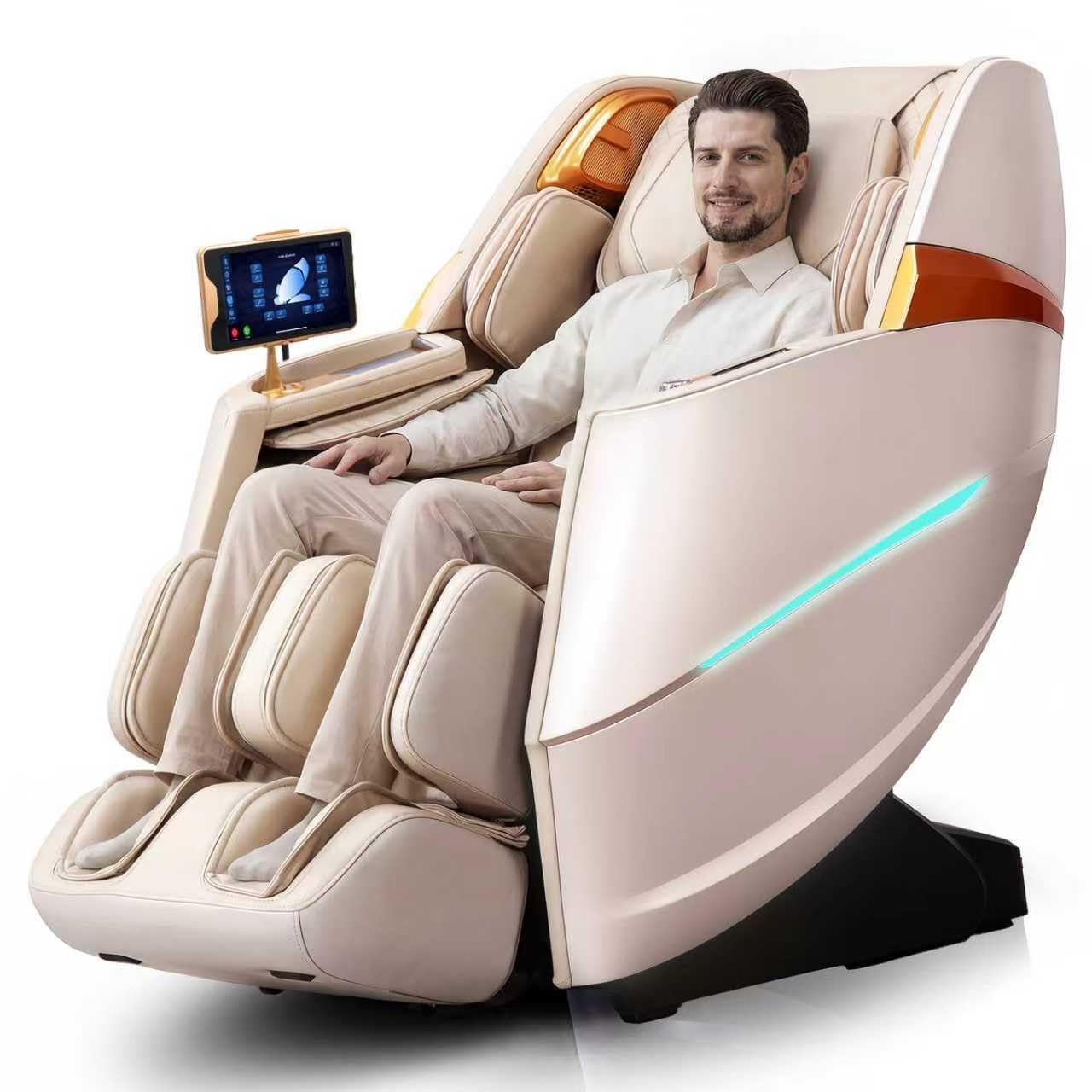 4D Massage Chair Full Body Zero Gravity Recliner - 55“ SL-Track,20 Auto Modes,11 Massage Technique,40 Airbags Massage,with Yoga Stretch,APP Control,Negative Oxygen lons（Beige）