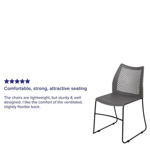 HERCULES Series 661 lb. Capacity Gray Stack Chair with Air-Vent Back and Black Powder Coated Sled Base