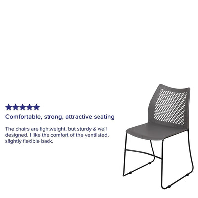 HERCULES Series 661 lb. Capacity Gray Stack Chair with Air-Vent Back and Black Powder Coated Sled Base