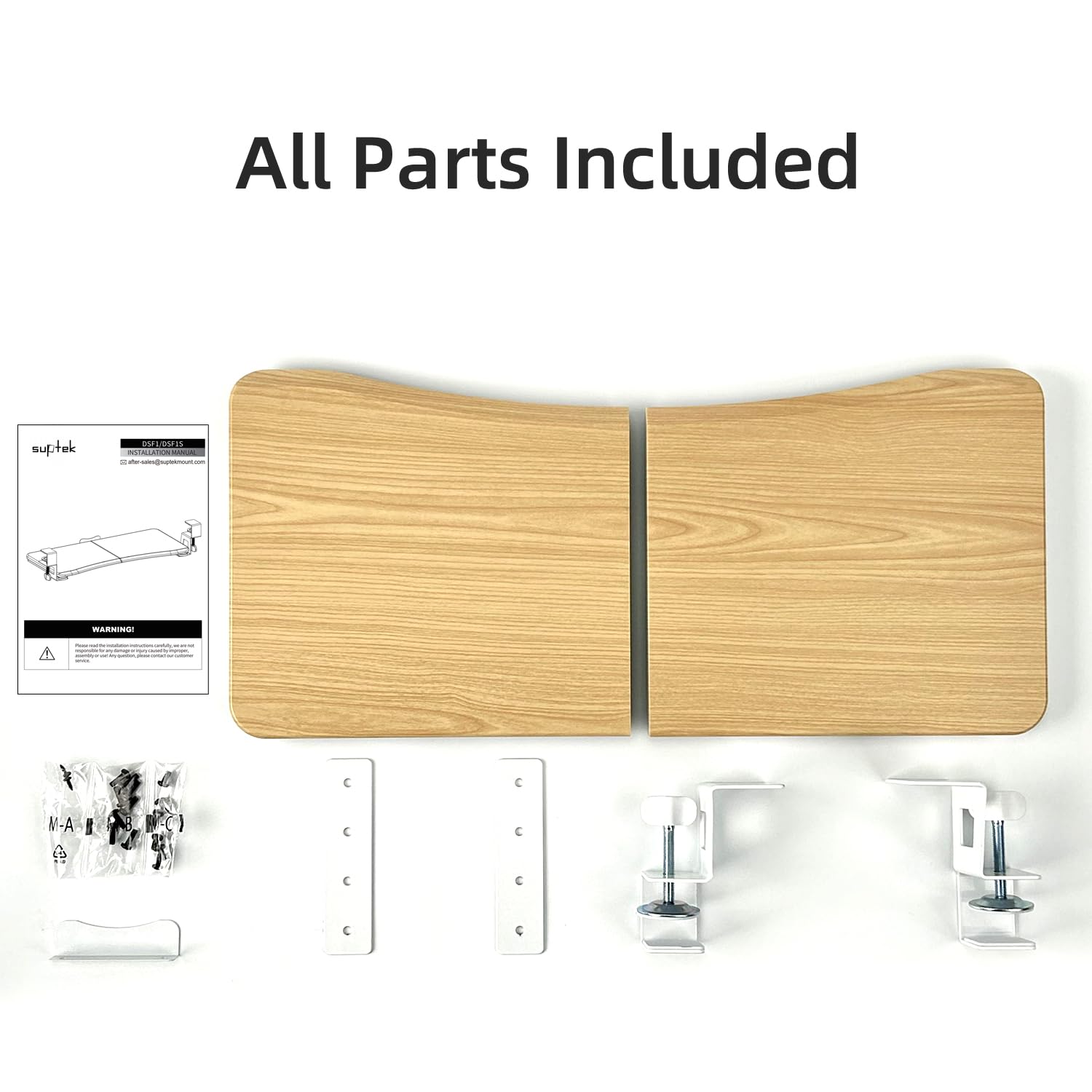 Keyboard Tray Under Desk Pull Out with C Clamp Mount, Computer Keyboard & Mouse Tray, 25.6 (30 Including Clamps) x 11.8 inch Slide-Out Platform Computer Drawer for Typing, Light Wood, DSF1QM