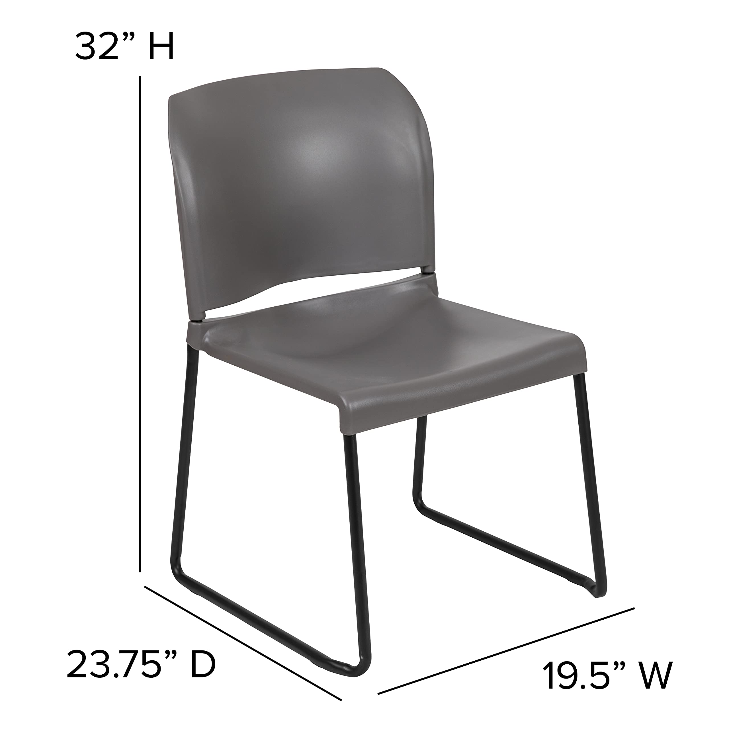 HERCULES Series 880 lb. Capacity Gray Full Back Contoured Stack Chair with Black Powder Coated Sled Base