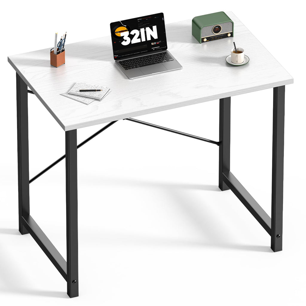 32 Inch Small Computer Desk for Home Office, Modern Study Work Table Simple Style for Bedroom, Writing Desks with X-Shaped ReInchforcement, Black