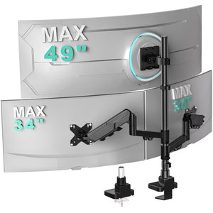 Triple Monitor Mount, up to 49'' Ultrawides on Top Bracket and 34'' Screens on Side Brackets, Extra Tall 3 Monitors Desk Mount, Heavy Duty Monitor Arm up to 44 lbs (GSDM003N-P), Black