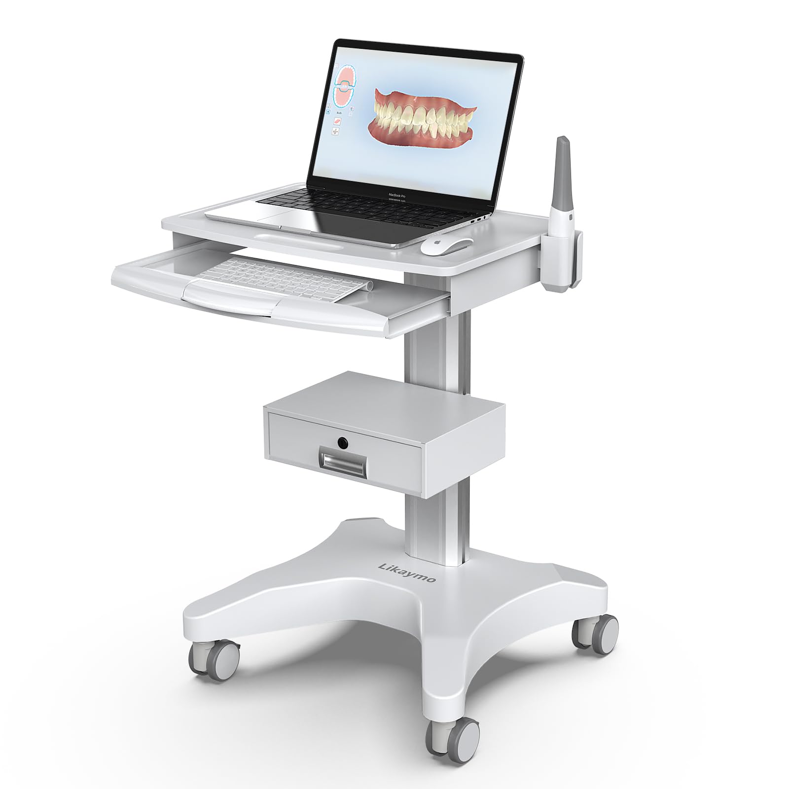 Medical Trolley Cart with Laptop Tray and Oral Scanner Holder, Mobile Workstation on Wheels with a Drawer for Hospital Dental Clinics Beauty Salons (OC-3)