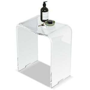 Acrylic Anti-Skip Shower Bench, Clear Shower Stool for Inside Shower, Modern Shower Chair with Curved Seat & Water Leaking Hole 300LBS Weight Capacity